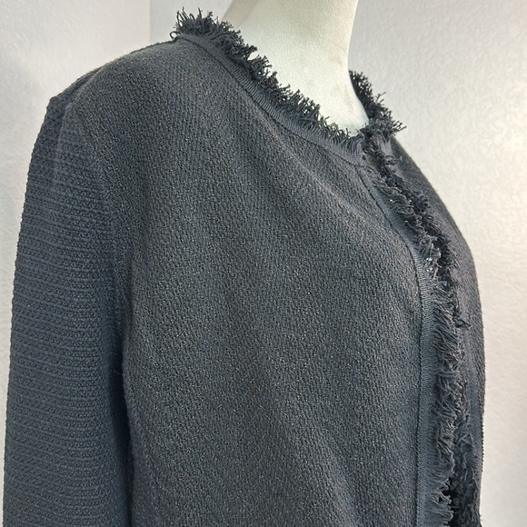 NIC + ZOE Black FRINGE MIX KNIT JACKET Size Large NWT - Picture 10 of 16